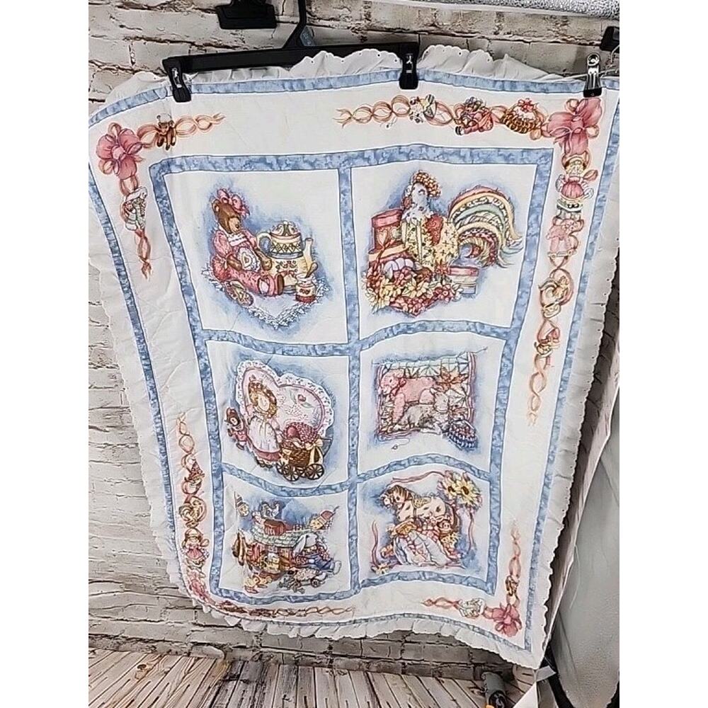 Vintage Spring Cotton Panel Victorian Dolls Toys Baby Quilt 32W 42L